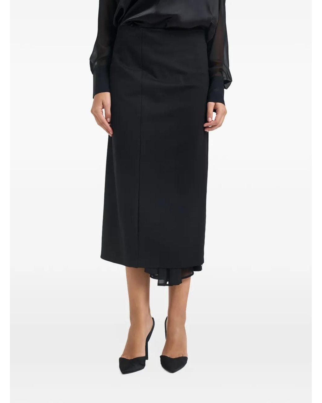 Semicouture Black Layered-Hem Zip-Detail Midi Skirt
