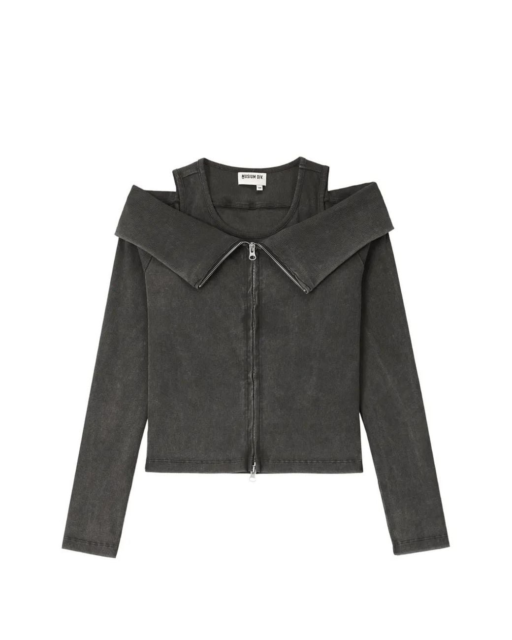 Musium Div. Black Off-Shoulder Zip-Up Layered Top
