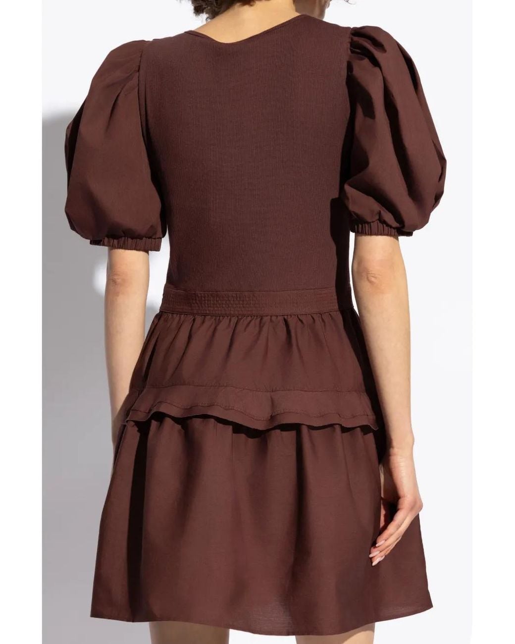 Ulla Johnson Brown Tilda Puff-Sleeve Cotton Dress