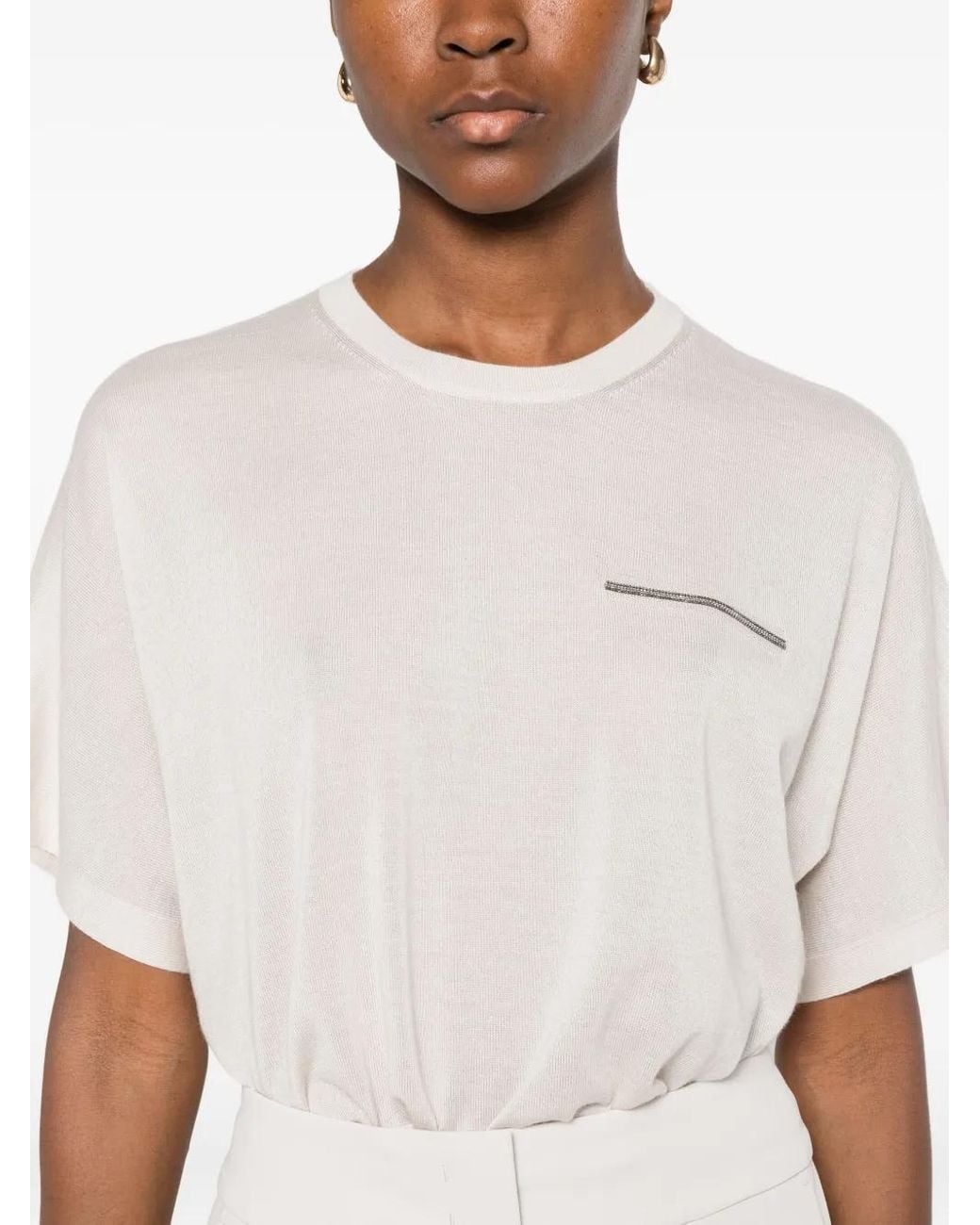 Peserico White Fine-Knit Short-Sleeve Top
