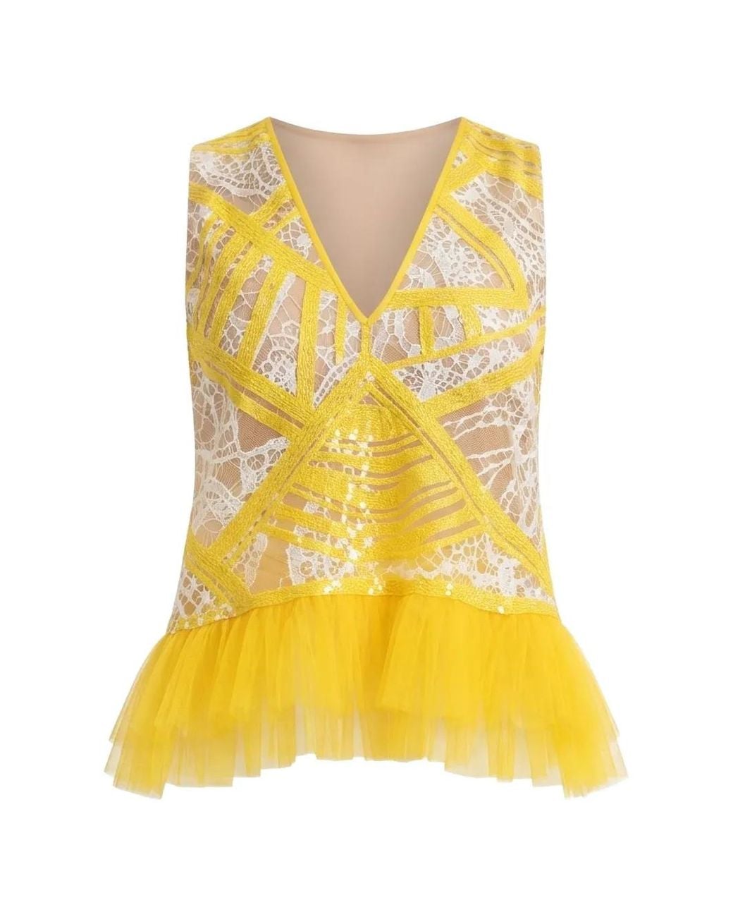 Gemy Maalouf Yellow Sequin-Embellished Ruffled Top