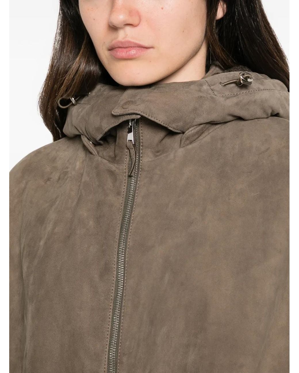 The Jackie Leathers Brown Alaska Hooded Suede Jacket