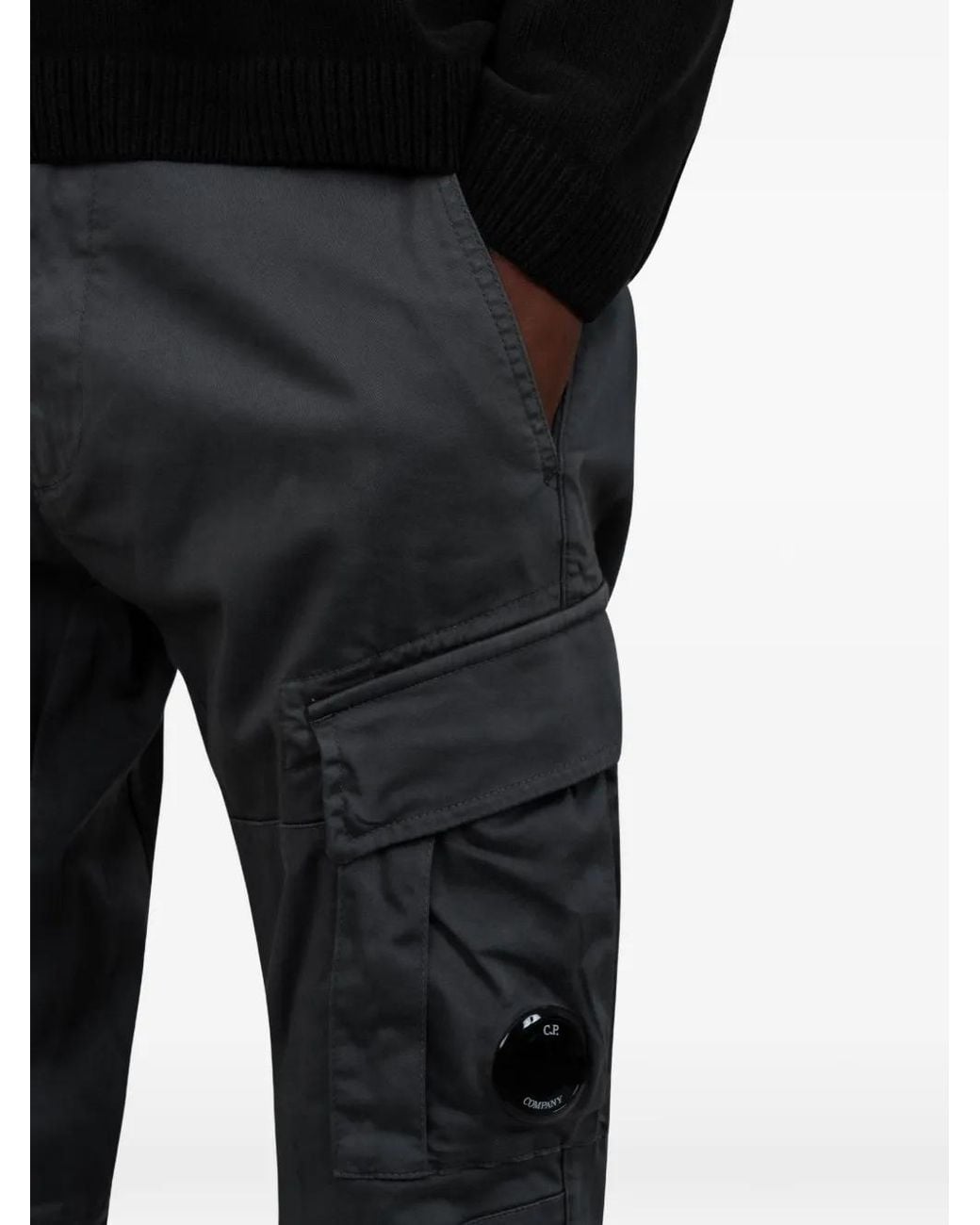 C P Company Black C. P. Company Stretch Sateen Ergonomic Cargo Pants for men
