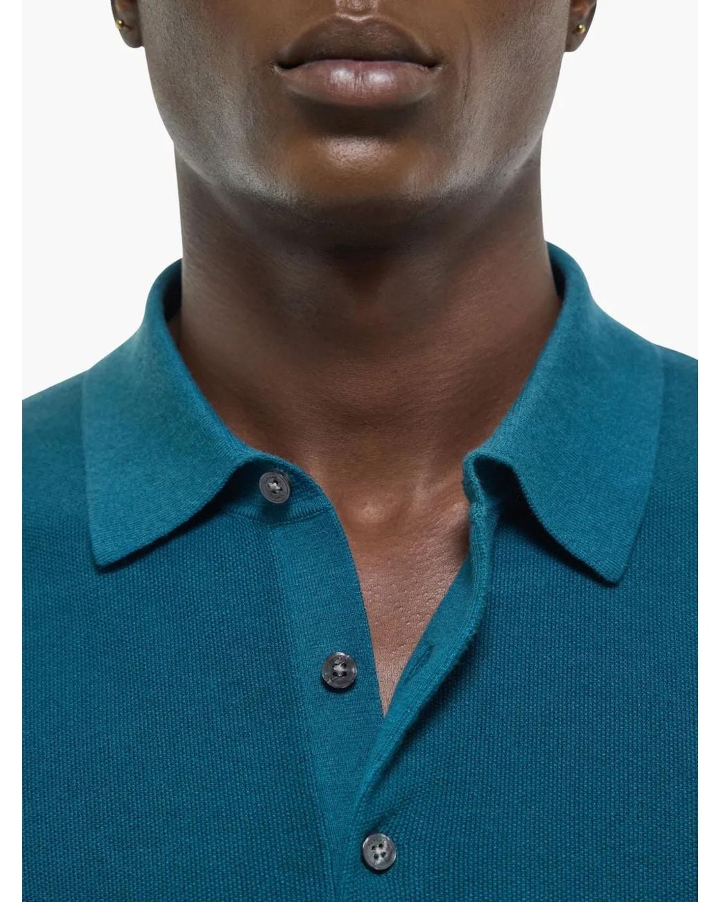 Fursac Blue Moss Stitch Polo Shirt for men