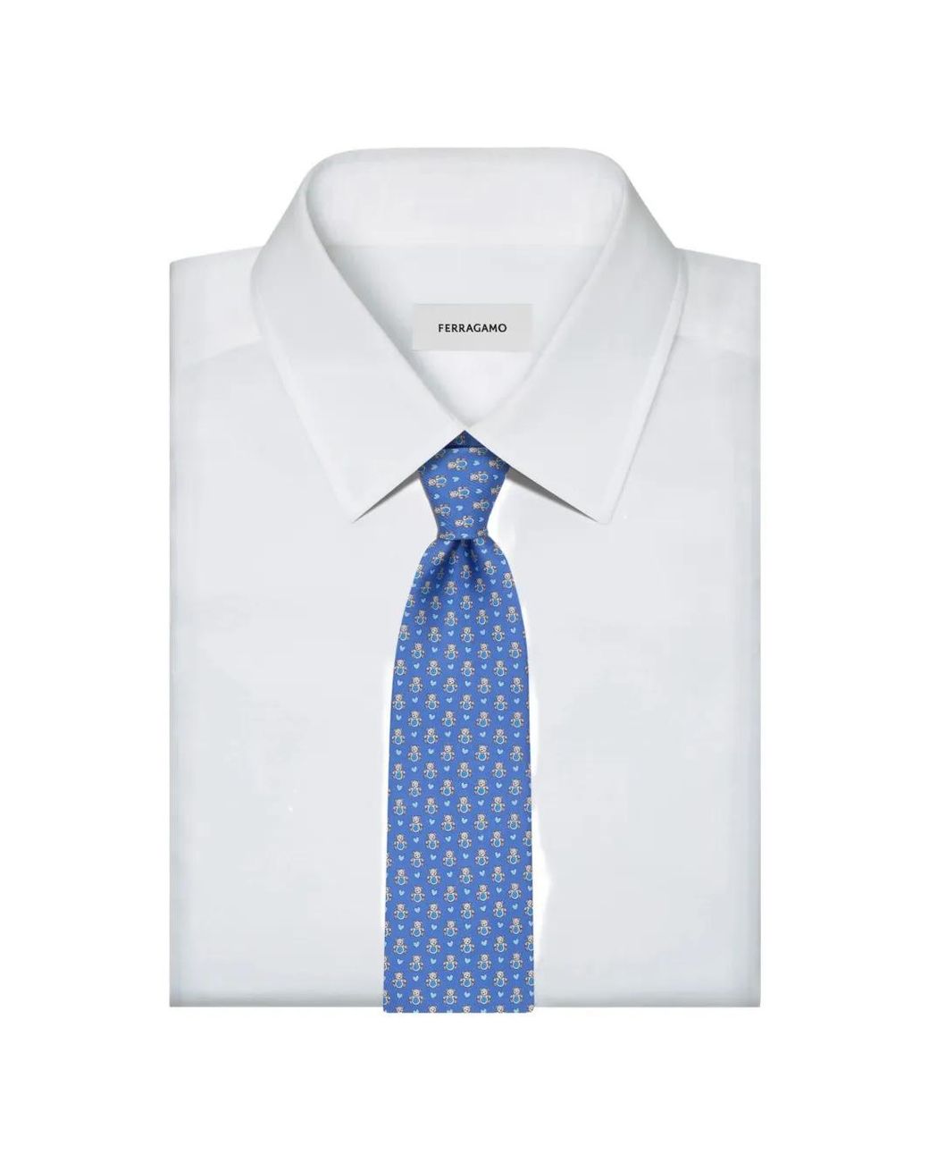 Ferragamo Blue Teddy-Print Silk Tie for men