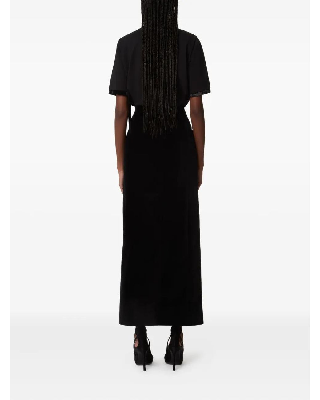 Nina Ricci Black Velvet-Trimmed Short-Sleeves Top