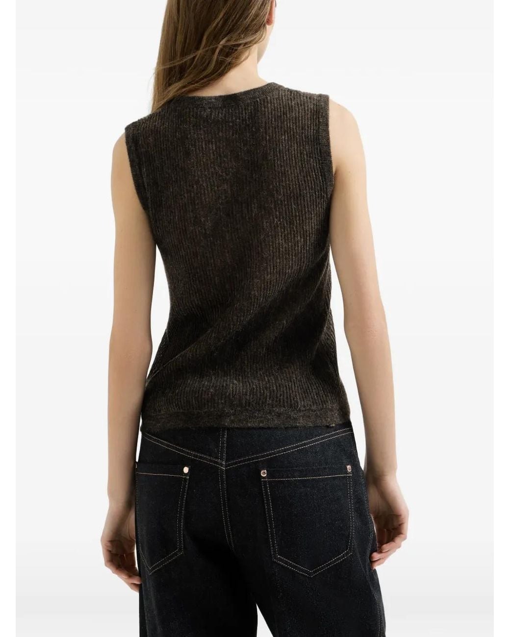 Brunello Cucinelli Black Sparkling Silk, Alpaca And Wool Rib Knit Top
