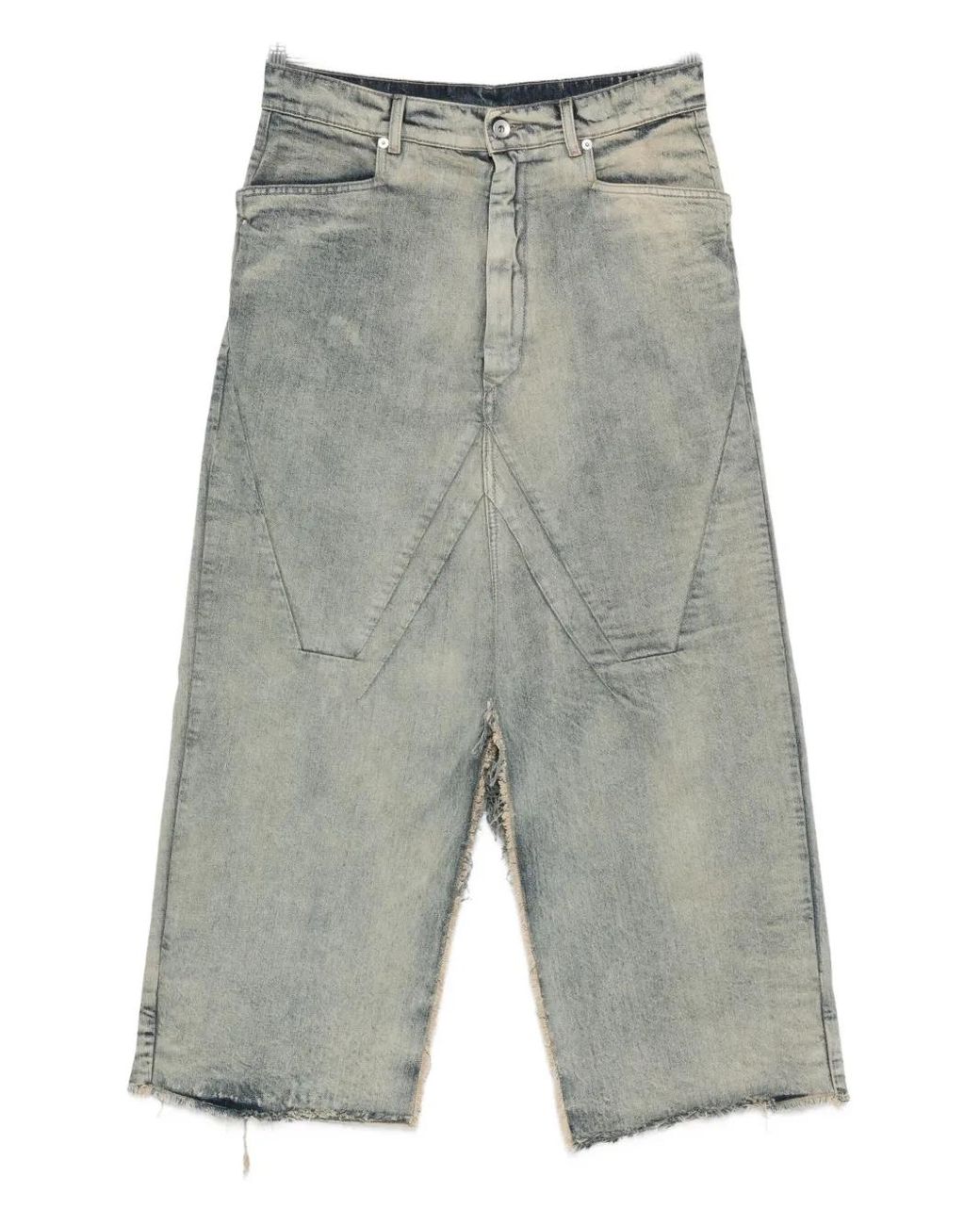 Rick Owens Gray Cotton Denim Skirt