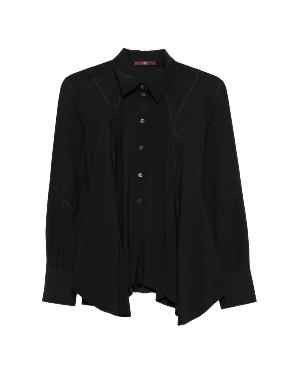 High Black Panelled Asymmetric Shirt