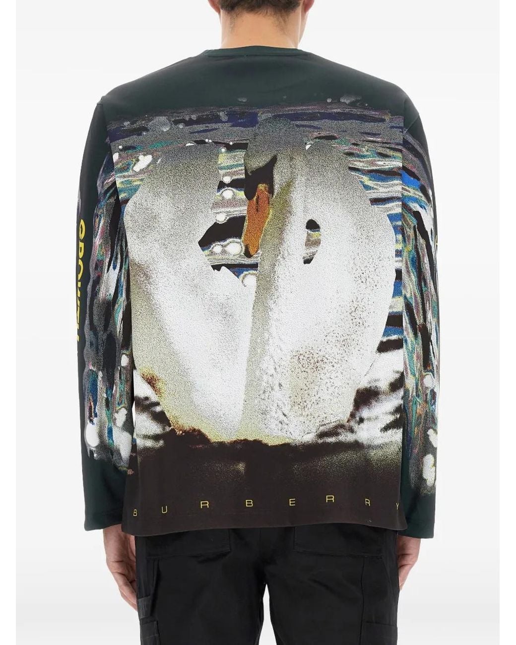 Burberry Green Swan-Print Long-Sleeve T-Shirt for men