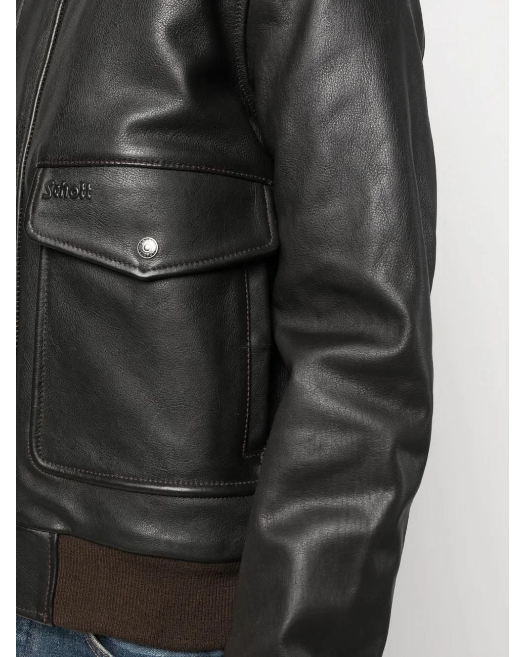 Schott Nyc Black Spread-Collar Leather Jacket for men