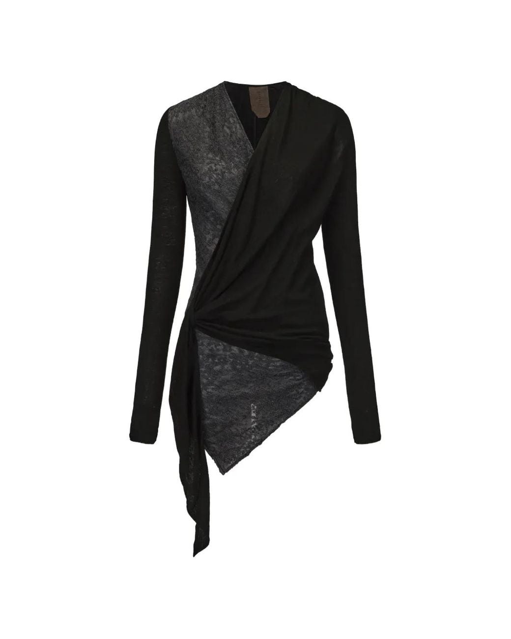 Elwood Black Wrap-Style Asymmetric-Hem Long-Sleeved Blouse