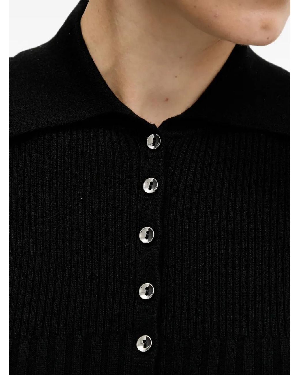 Sisley Black Button Ribbed Polo Sweater