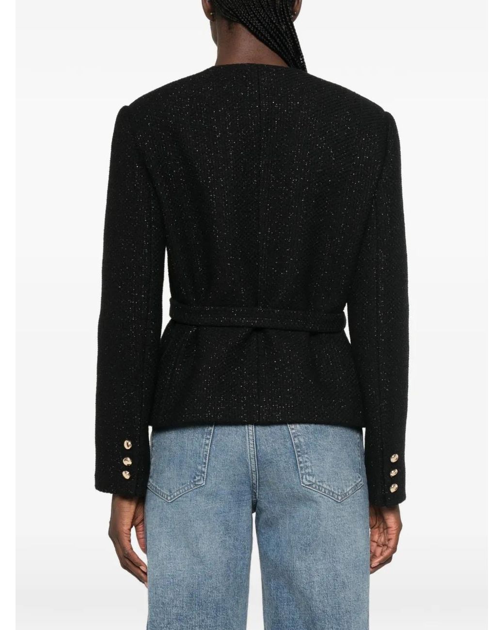 Maje Black Veste En Tweed Ceinturée À Boutonnière Croisée