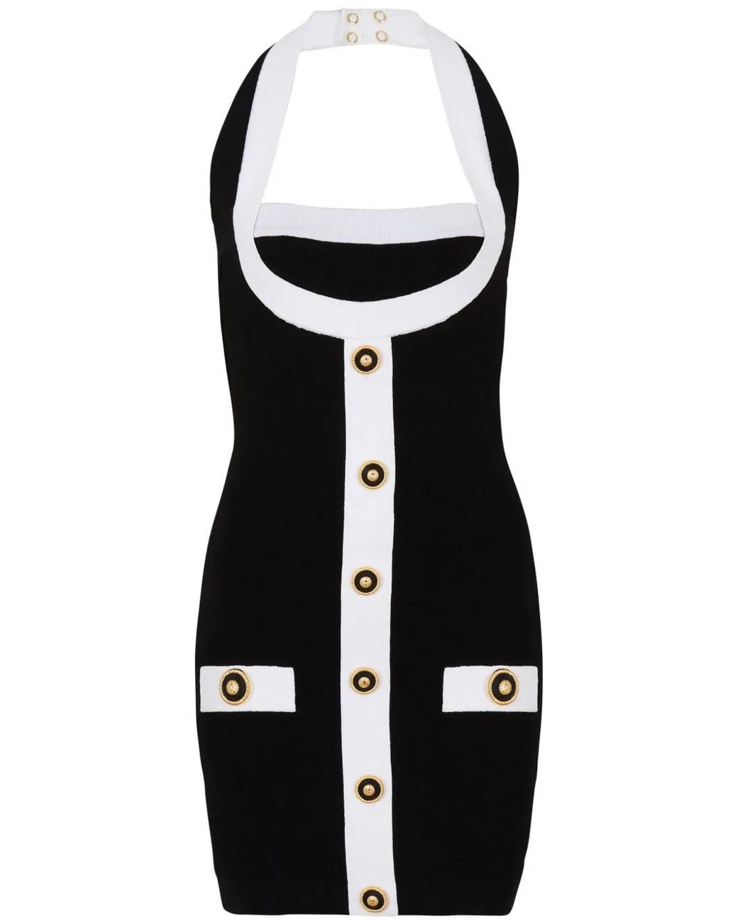 Balmain Black Two-Tone Halterneck Knit Mini Dress