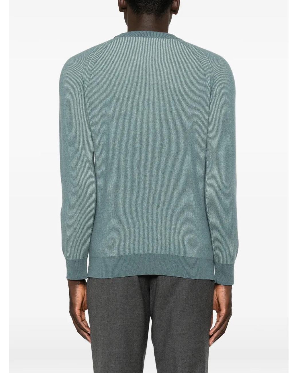 FILIPPO DE LAURENTIIS Green Ribbed-Knit Raglan-Sleeve Sweater for men