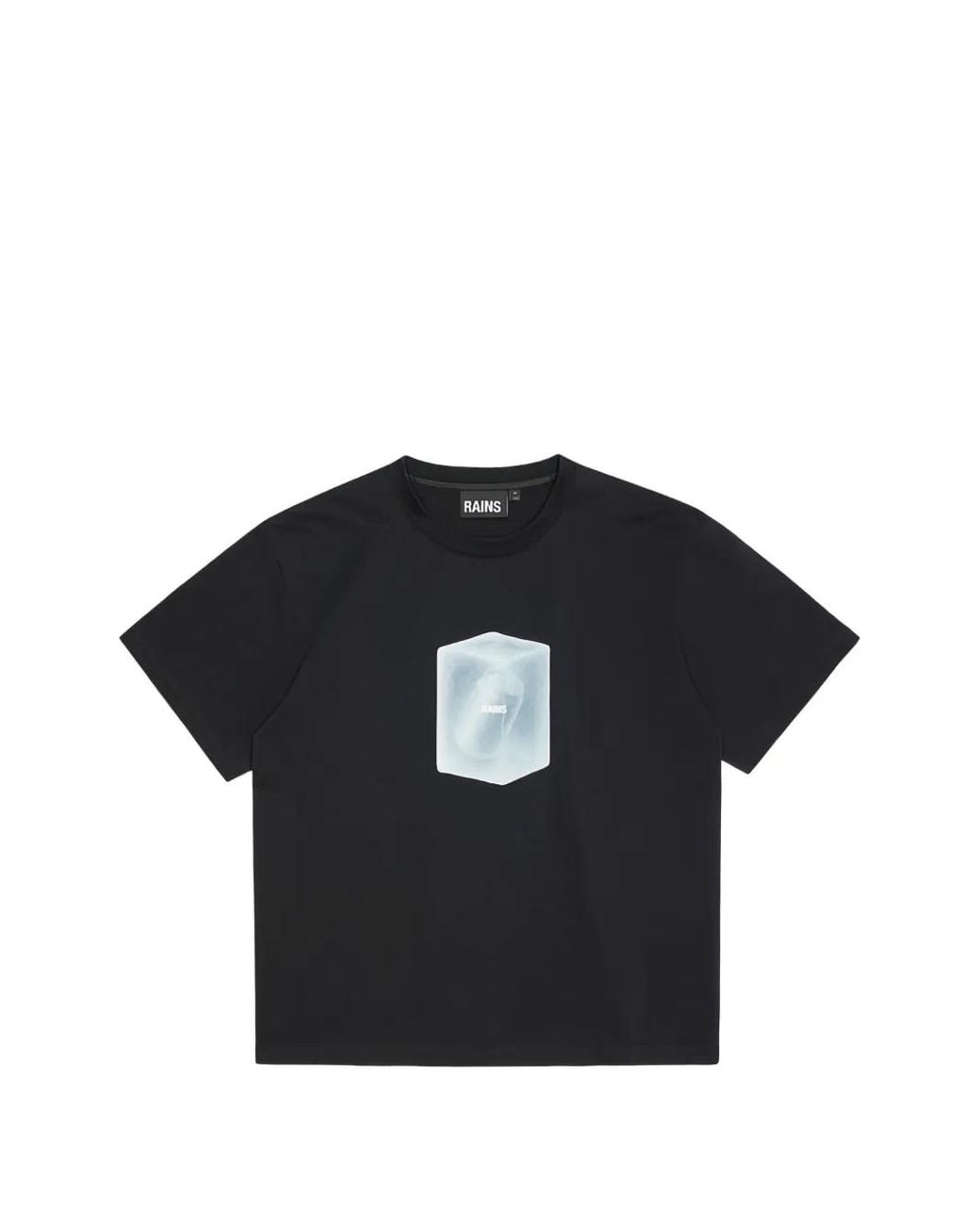 Rains Black Classic Graphic-Print T-Shirt for men