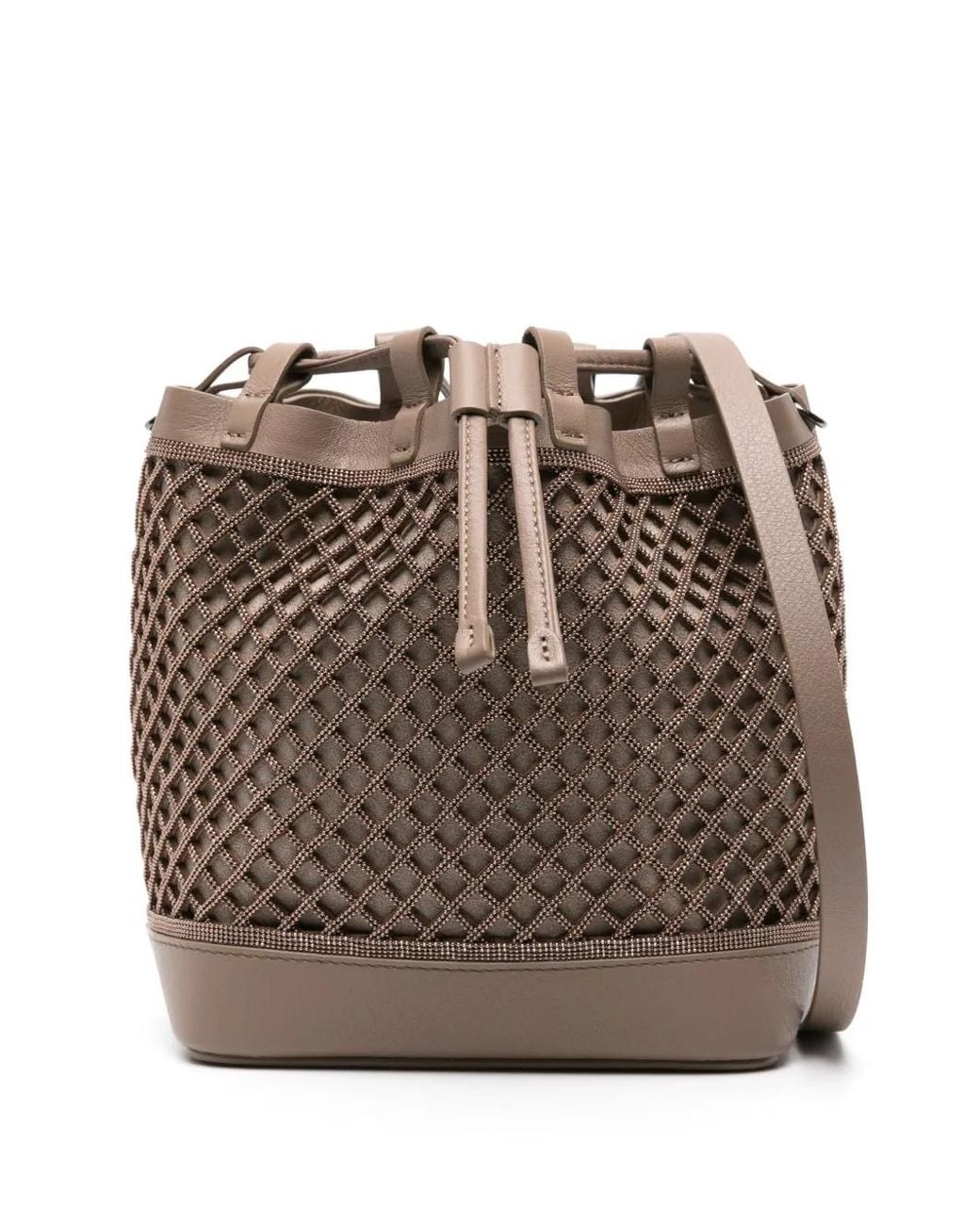 Brunello Cucinelli Brown Monilli-Chain Mesh Bucket Bag