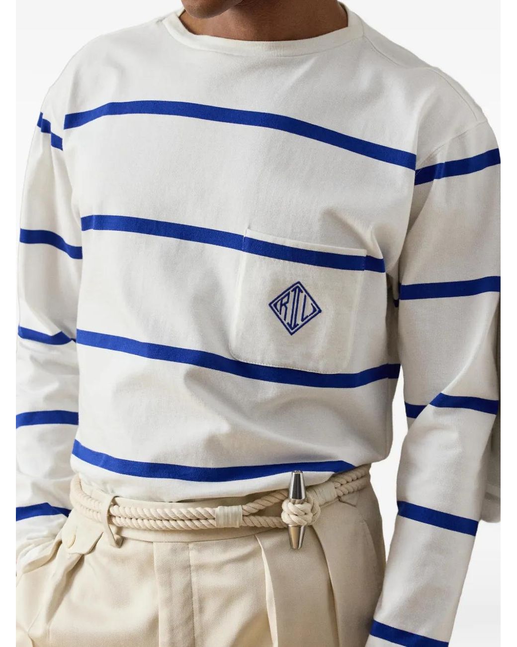 Ralph Lauren White Striped Long-Sleeve T-Shirt for men