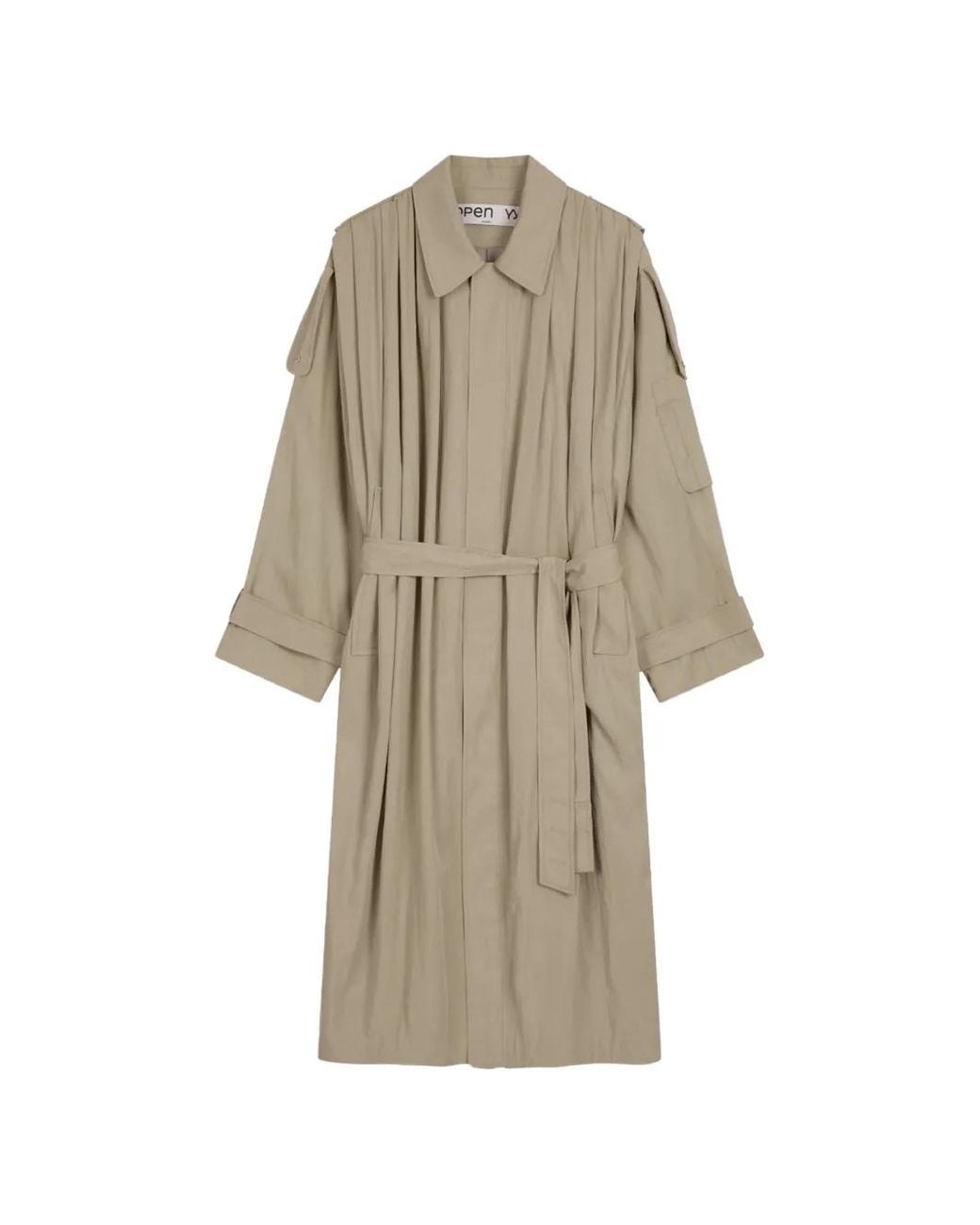 OPEN YY Natural Pleated Belted Trench Coat