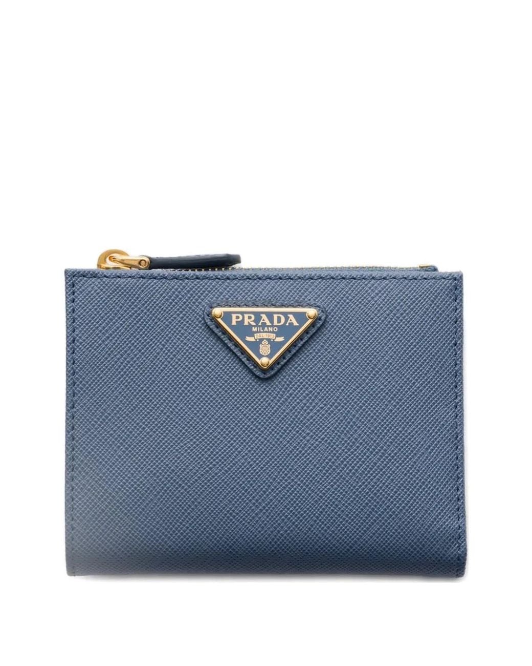 Prada Blue Small Saffiano Leather Wallet