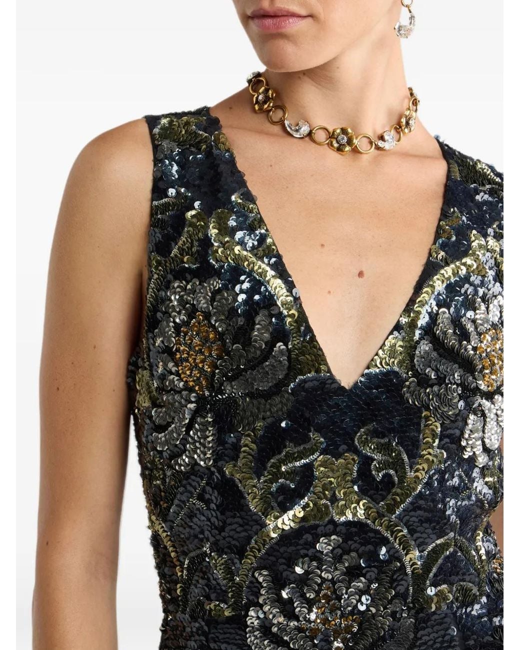 Etro Black Long Dress With Sequin-Embroidery