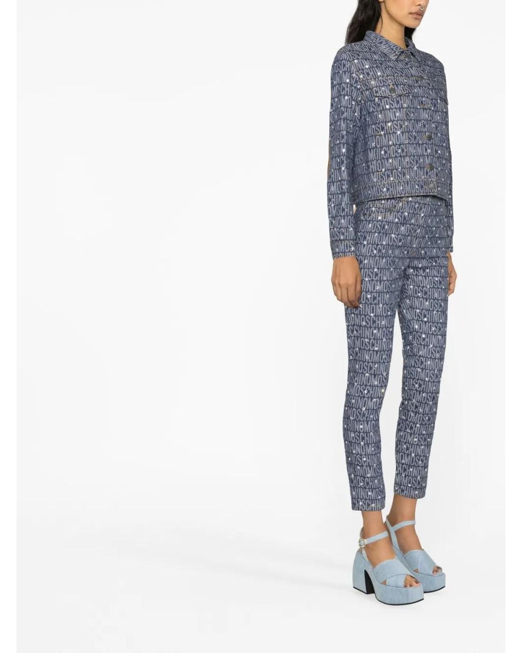 Moschino Blue Monogram-Print Denim Jacket