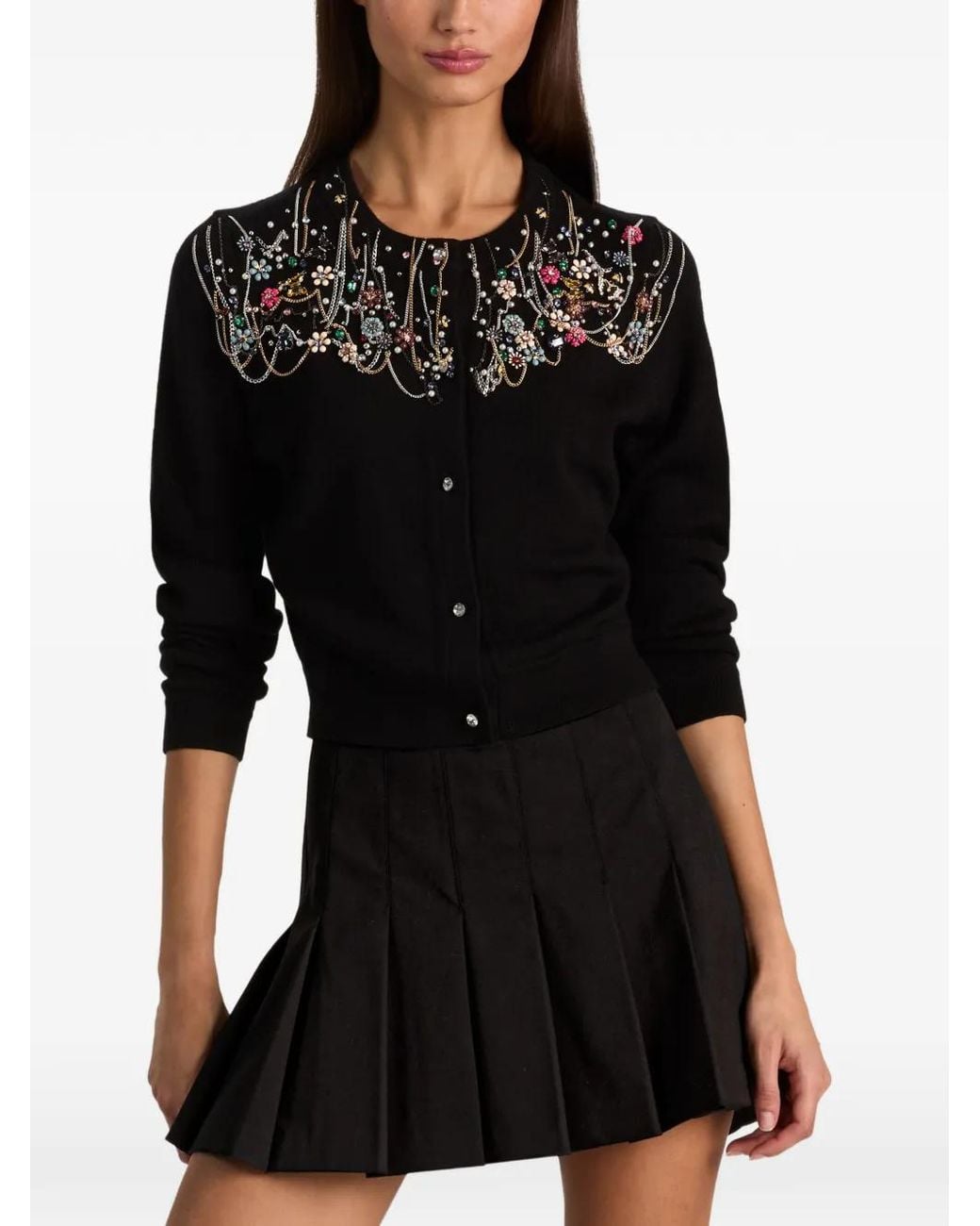 Alice + Olivia Black Dollie Embellished Cardigan