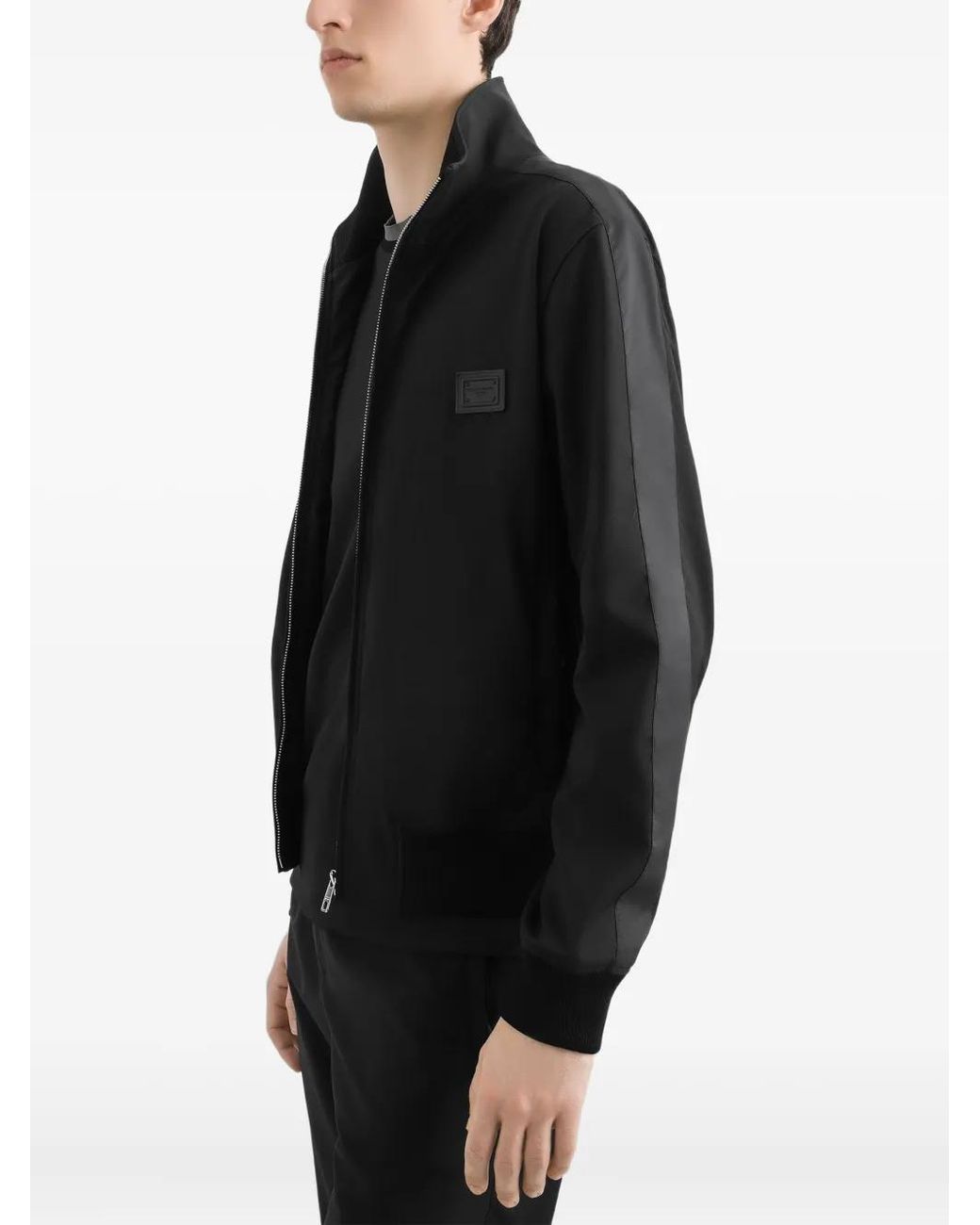 Dolce & Gabbana Black Logo-Patch Zip-Up Bomber Jacket for men