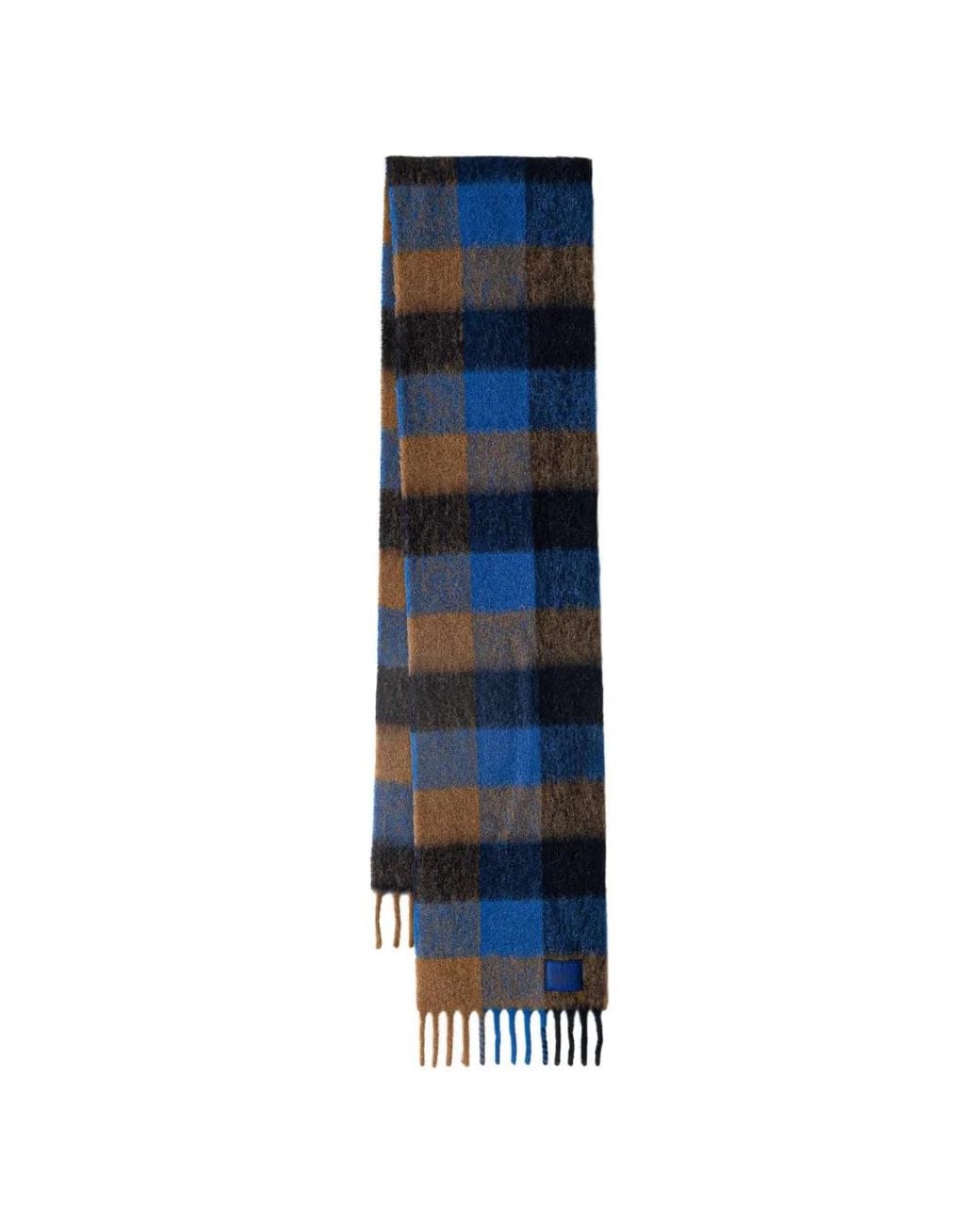 Paul & Shark Blue Check-Pattern Fringed Scarf for men