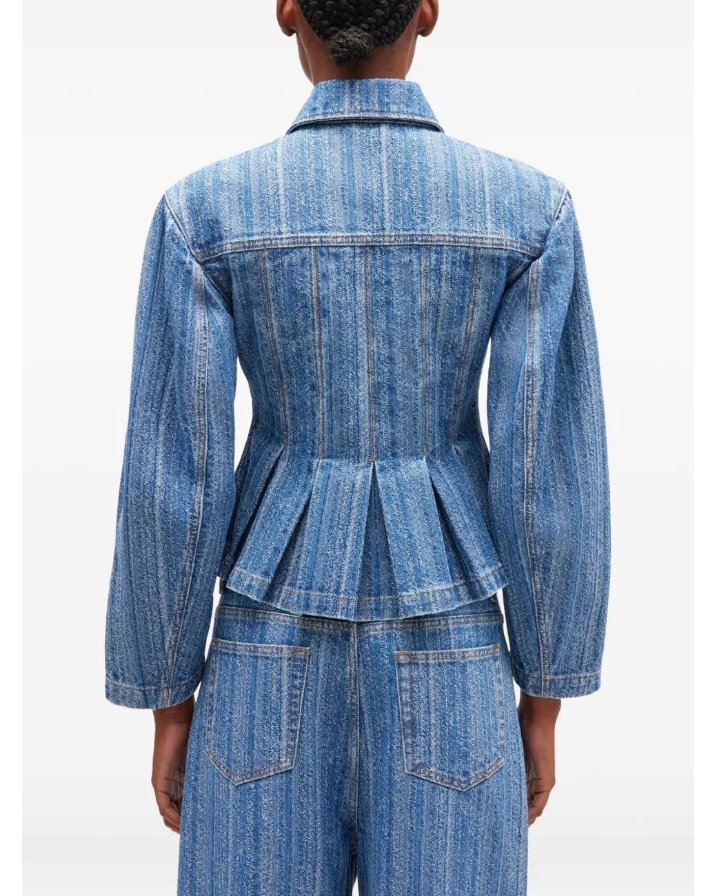 Ganni Blue Pleated Denim Jacket