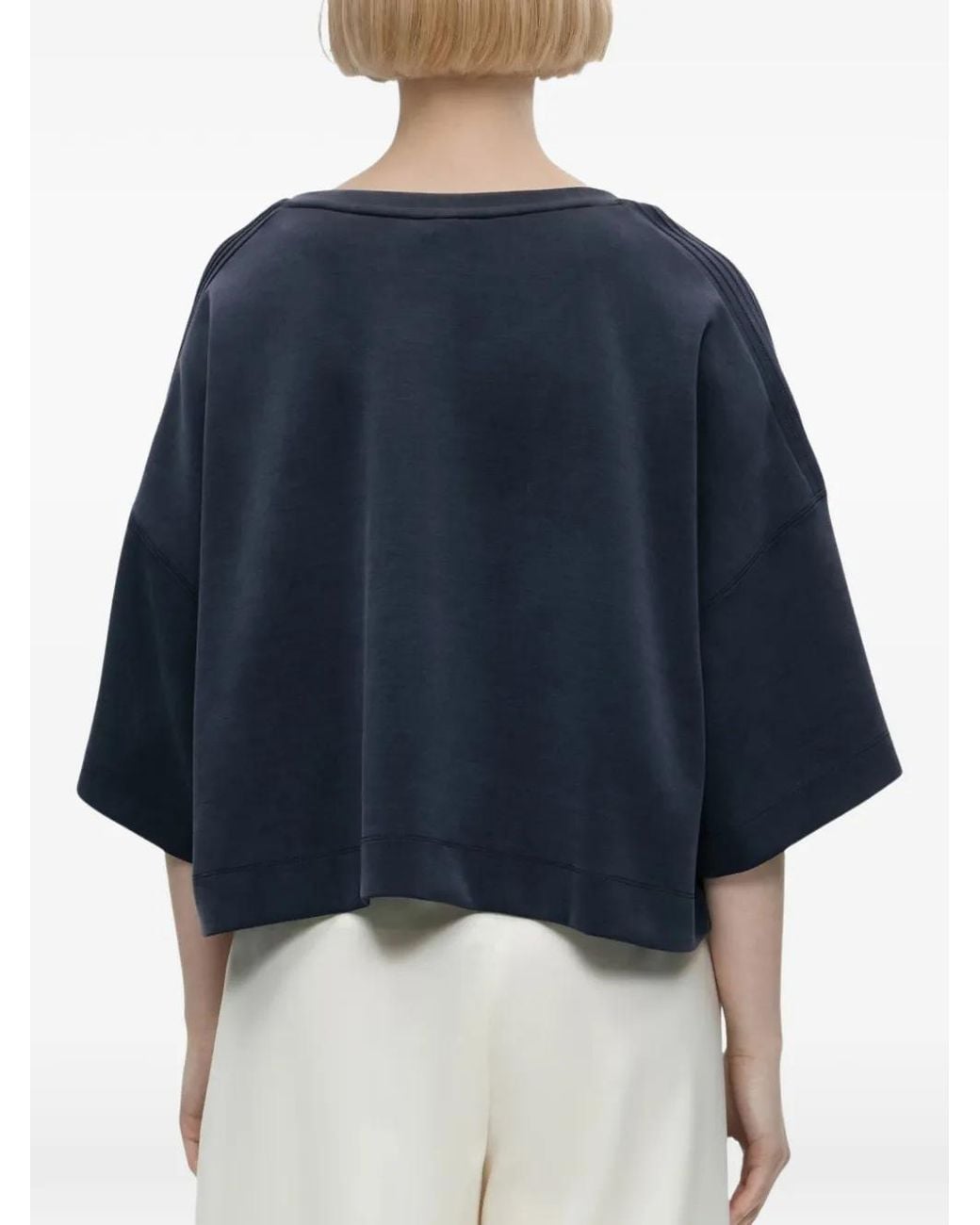 Boss Blue Logo-Embroidered Cropped T-Shirt