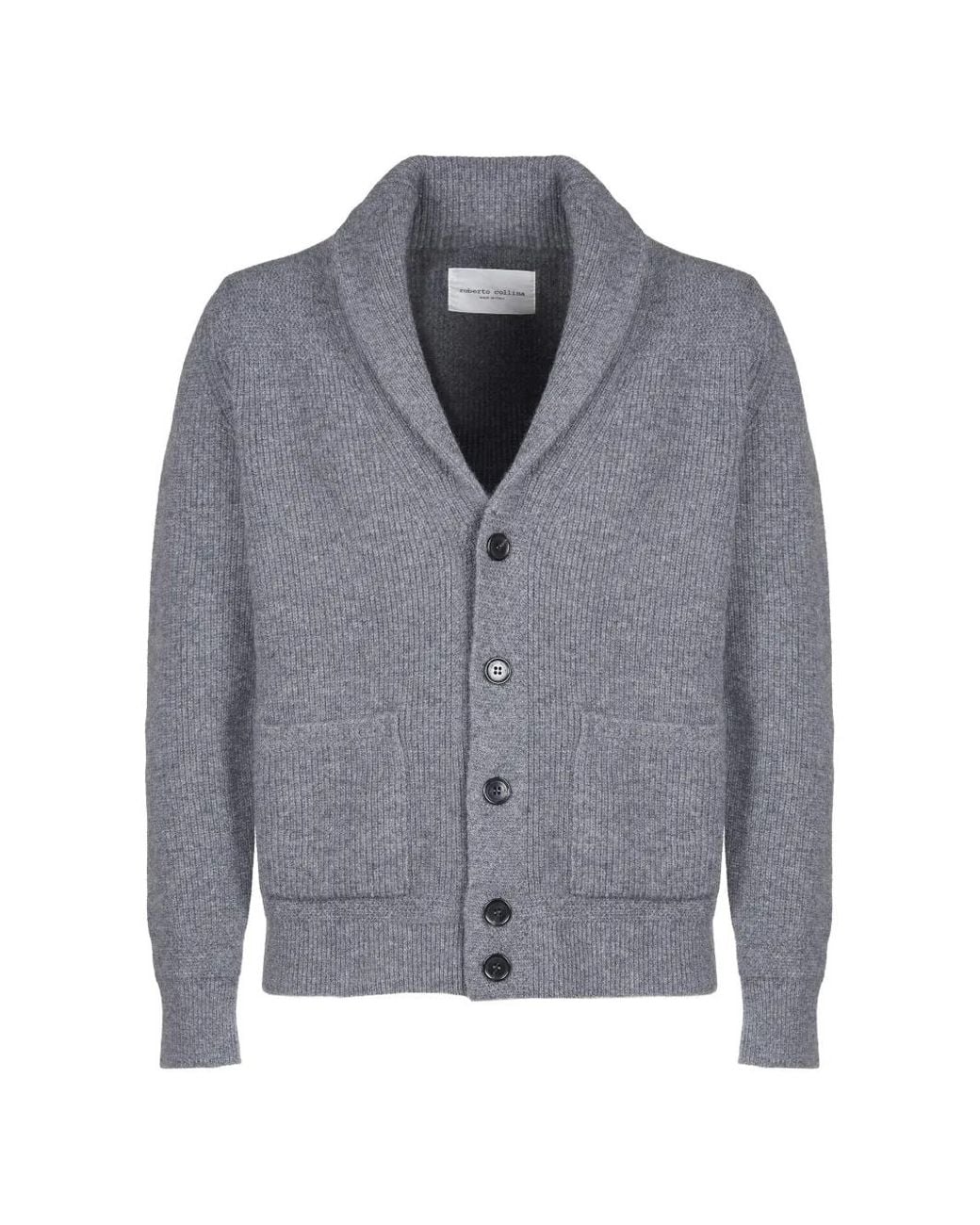 Roberto Collina Gray Ribbed Shawl-Collar Cardigan for men