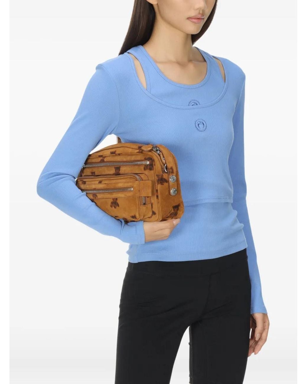 MARINE SERRE Blue Moon-Logo Round-Neck Top