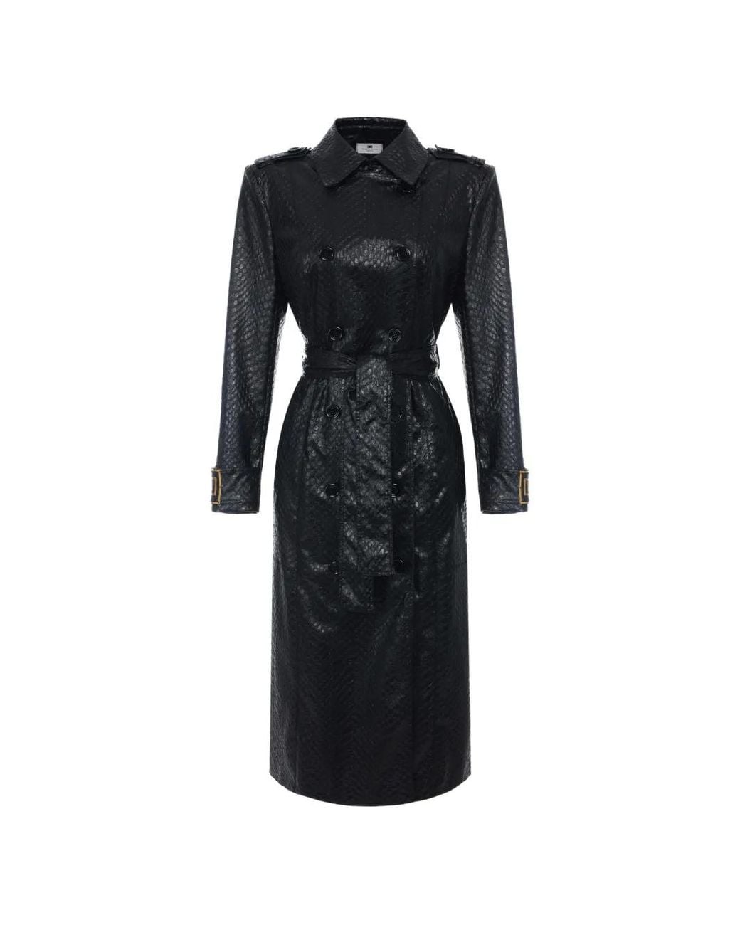 Elisabetta Franchi Black Scale-Texture Trench Coat