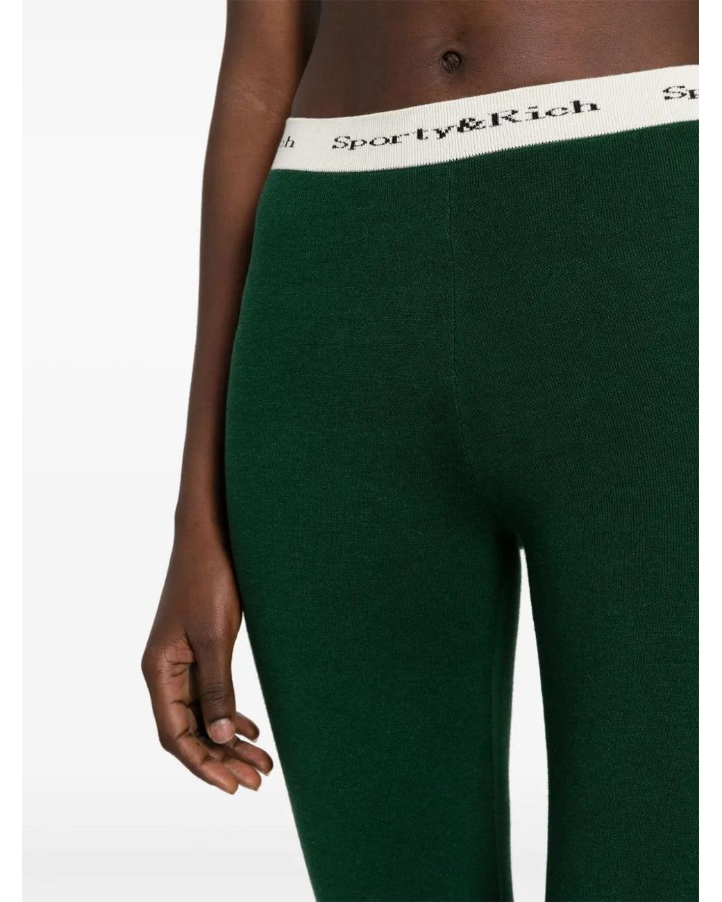 Sporty & Rich Green Logo-Waistband Slip-On Leggings