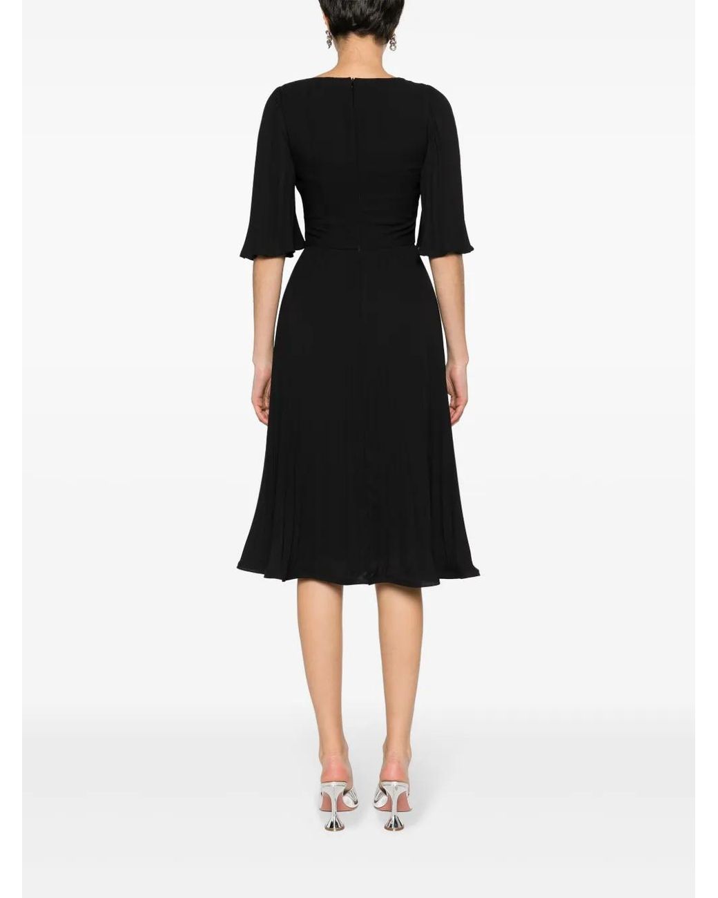 Nissa Black Rhinestone-Embellished Pleated Dress