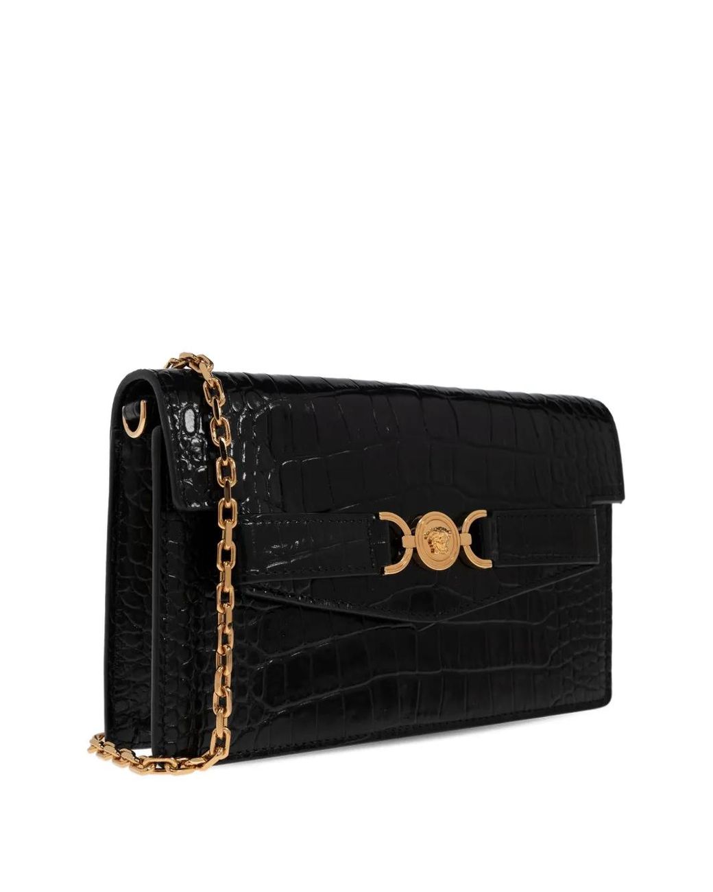 Versace Black Medusa '95 Croc-Effect Clutch Bag