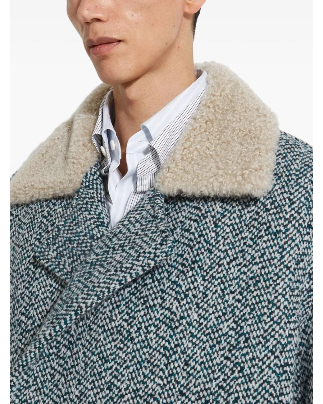 Zegna Blue Herringbone Coat for men