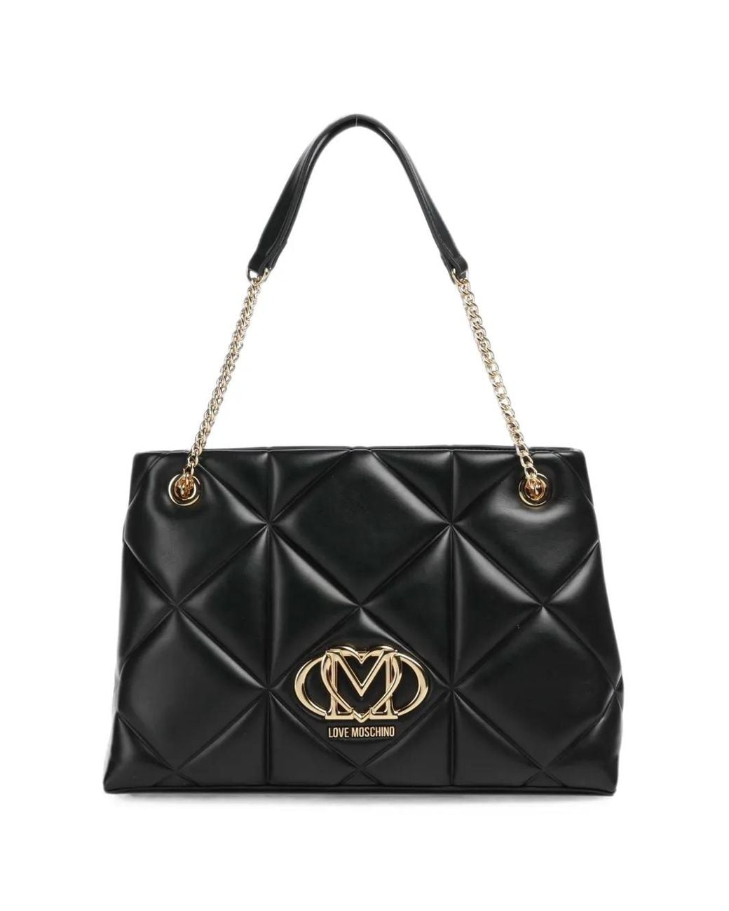 Love Moschino Black Quilted Logo-Plaque Tote Bag