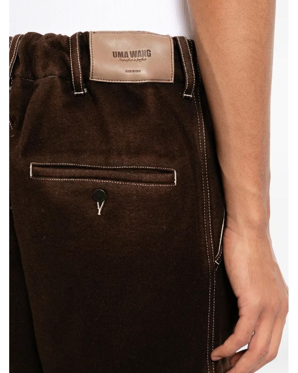 Uma Wang Brown Contrast-Stitch Cargo Pants for men