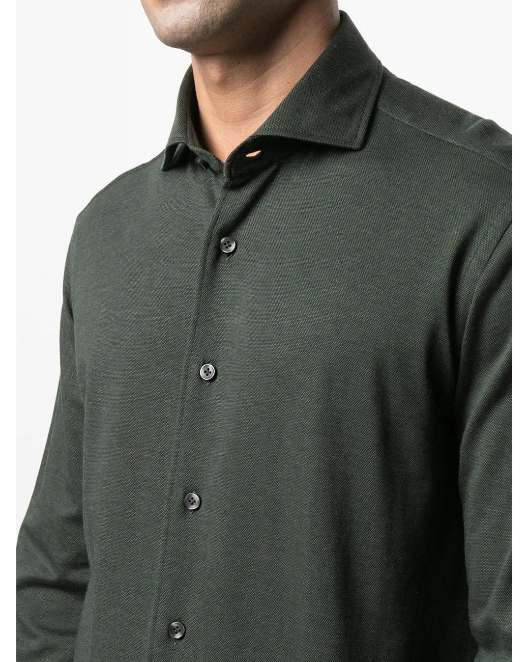 Orian Green Spread Collar Piqué Shirt for men