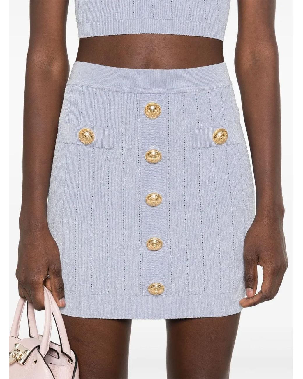 Balmain Blue Button Detailed High-Rise Mini Skirt