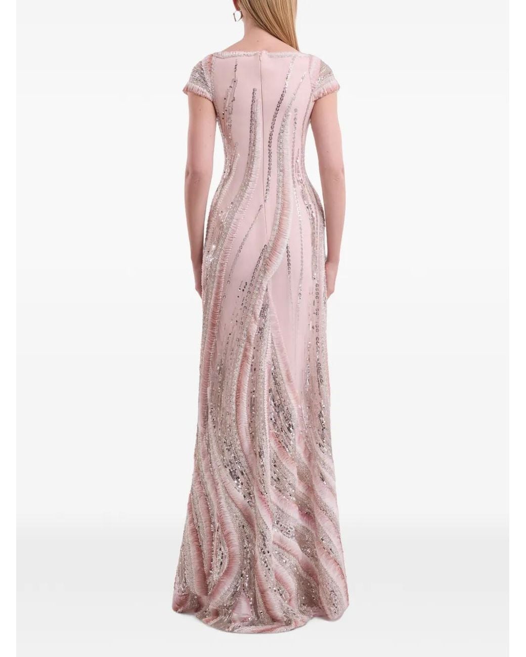 Gemy Maalouf Pink Beaded Sequin-Embellished Dress