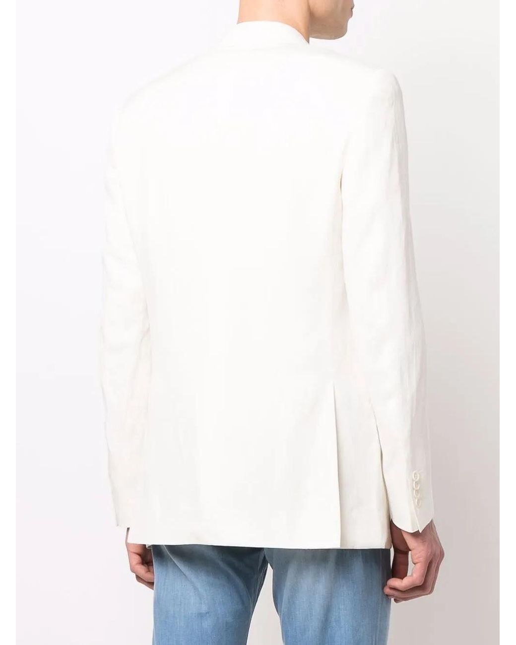 Canali White Single-Breasted Linen-Silk Blazer for men