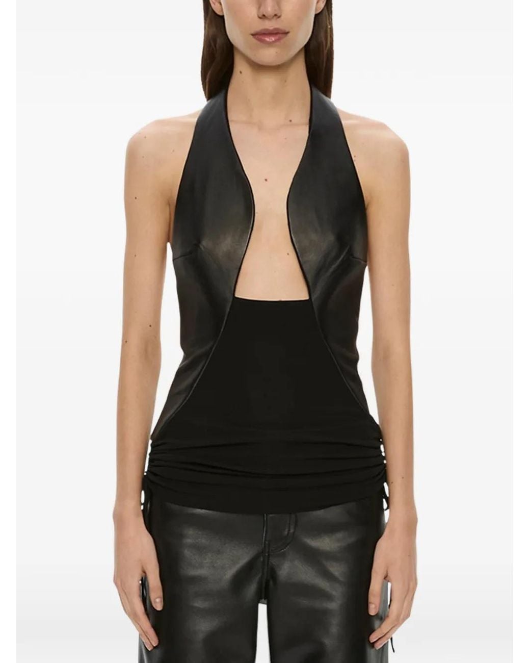Christopher Esber Black Tailored Slope Leather Halter Top