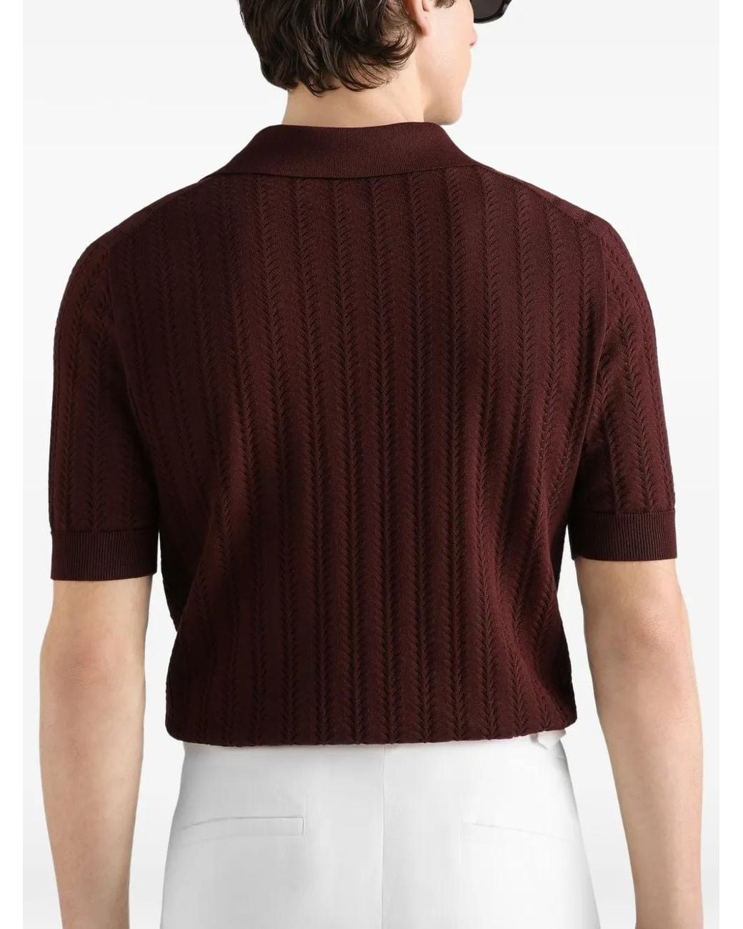 Dolce & Gabbana Red Openwork Cotton Polo Shirt for men