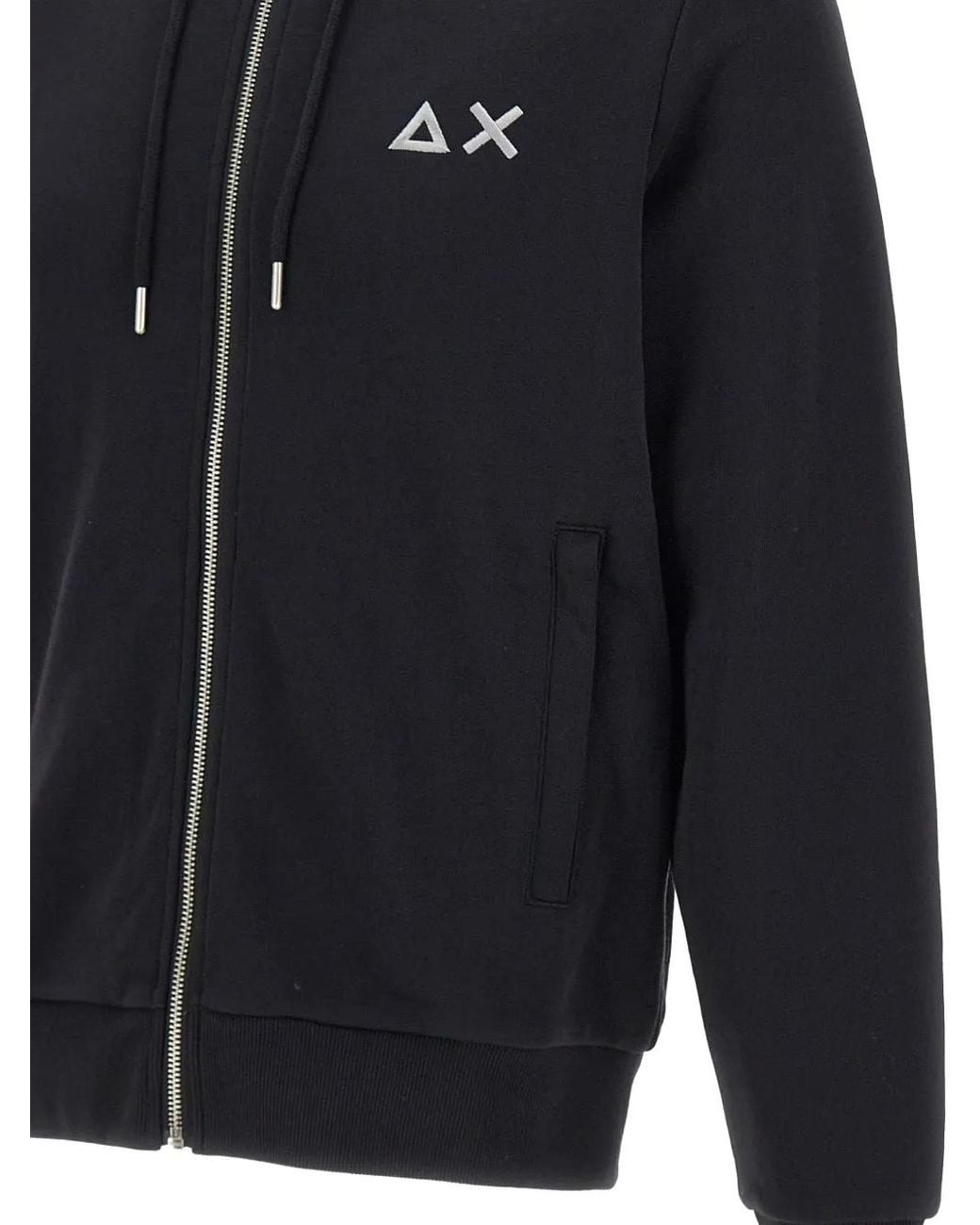 Sun 68 Blue Drawstring Zip Cotton Hoodie for men