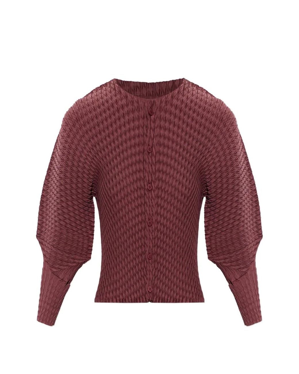 Issey Miyake Red Sleek Pleats Pleated Puff-Sleeve Cardigan