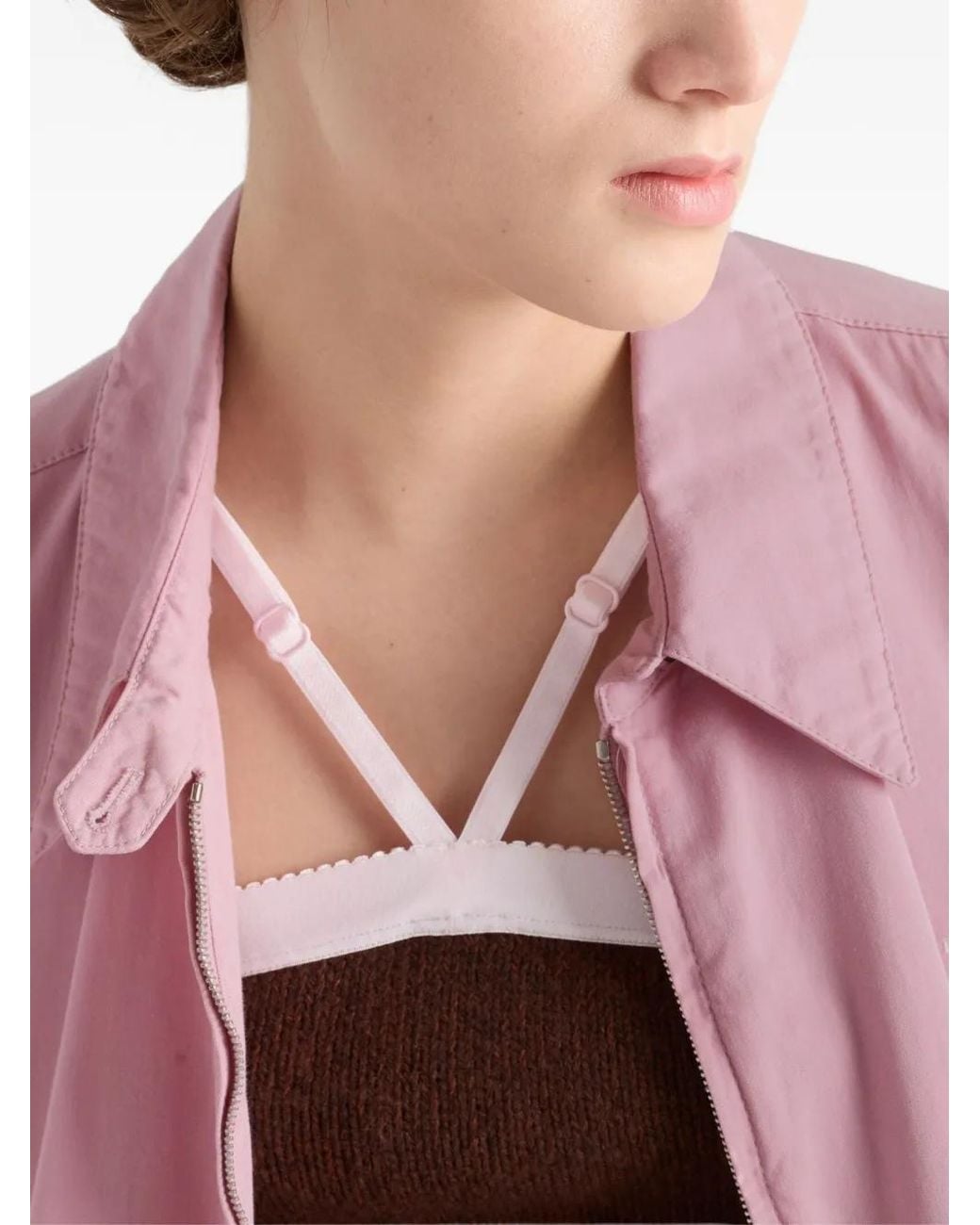 Prada Pink Shirt-Collar Welt-Pocket Jacket